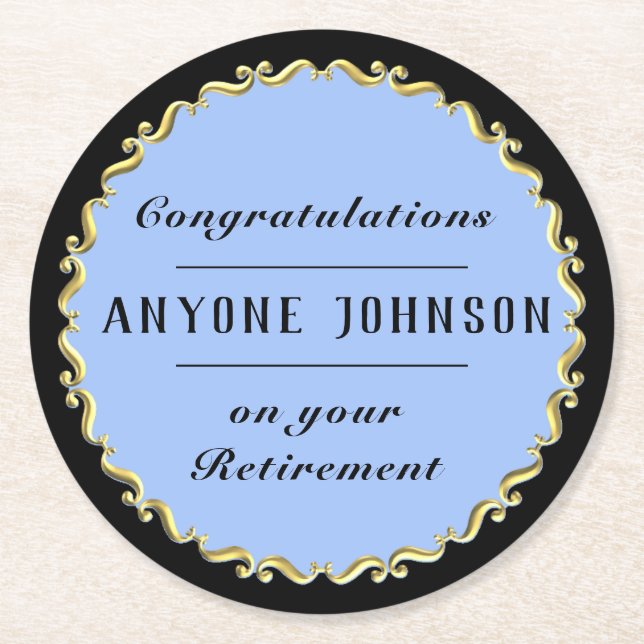 Posavasos Redondo De Papel Retirement Gold-scroll Design personalize (Anverso)