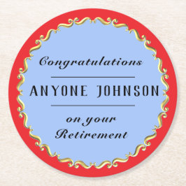 Posavasos Redondo De Papel Retirement Gold-scroll Design personalize