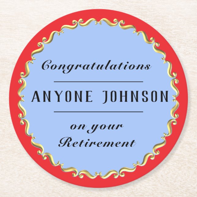 Posavasos Redondo De Papel Retirement Gold-scroll Design personalize (Anverso)