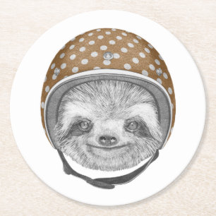 Posavasos Redondo De Papel Retrato De Sloth  Casco para motocicletas