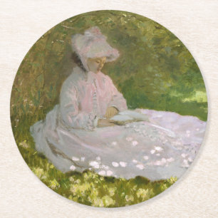 Posavasos Redondo De Papel Retrato impresionista de primavera, Claude Monet