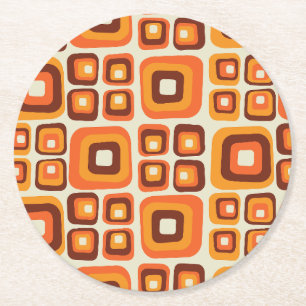 Posavasos Redondo De Papel Retro años 70 mediados de siglo Orange y marrón ge