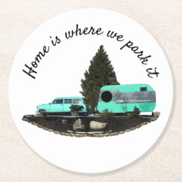 Posavasos Redondo De Papel Retro Camping Car Trailler Paper Coaster