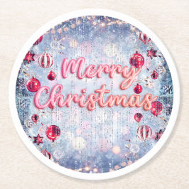 Posavasos Redondo De Papel Retro Pink Merry Christmas