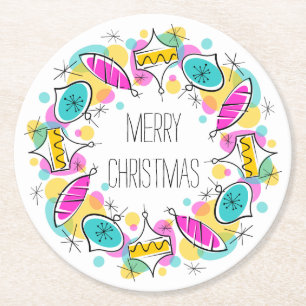 Posavasos Redondo De Papel Retro Tree Baubles Circle Navidades de montaña red