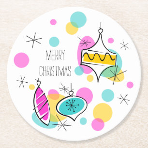 Posavasos Redondo De Papel Retro Tree Baubles Navidades en una montaña rusa