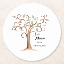 Posavasos Redondo De Papel Reunión de árbol familiar