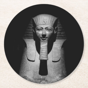 Posavasos Redondo De Papel Rey del faraón blanco y negro
