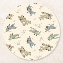 Roaring Art Deco Bi-planos - azul verde patrón.