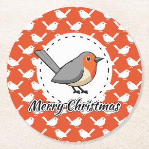 Posavasos Redondo De Papel Robin sobre el patrón de pájaro blanco Naranja - F
