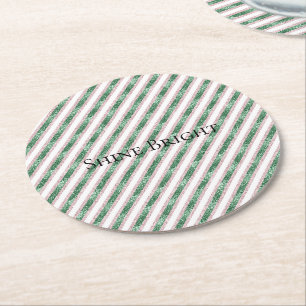 Posavasos Redondo De Papel Rojas Rayas Brillo Verde Rosa Navidad  