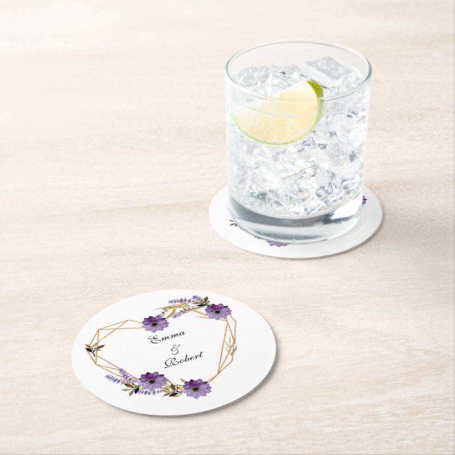 Posavasos Redondo De Papel Romantic purple flower bouquet abstract background (In situ)