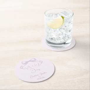 Posavasos Redondo De Papel Romántico Bow Lilac Sr. y Sra. Est.