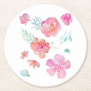 Posavasos Redondo De Papel Romántico color de agua rosa floral Guay y elegant
