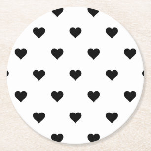 Posavasos Redondo De Papel Romántico corazón blanco y negro minimalista