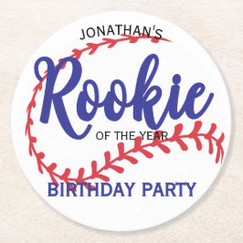 Posavasos Redondo De Papel Rookie of the Year 1st Bday Baseball