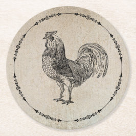 Posavasos Redondo De Papel Rooster de época