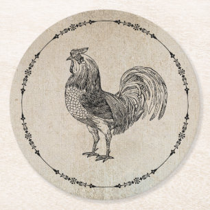 Posavasos Redondo De Papel Rooster de época