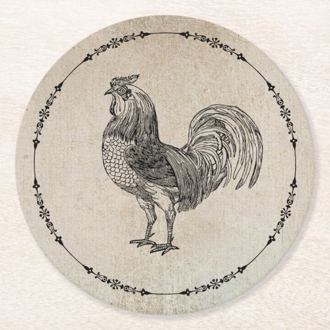 Posavasos Redondo De Papel Rooster de época (Anverso)
