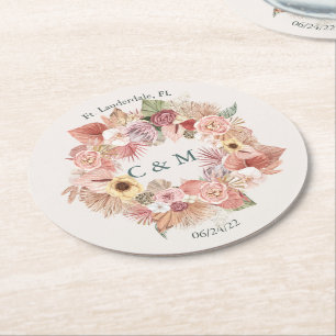 Posavasos Redondo De Papel Rosa Boho Pekín Papel Floral Verde