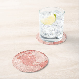 Posavasos Redondo De Papel Rosa metálico Purpurina de oro + Globo de mármol