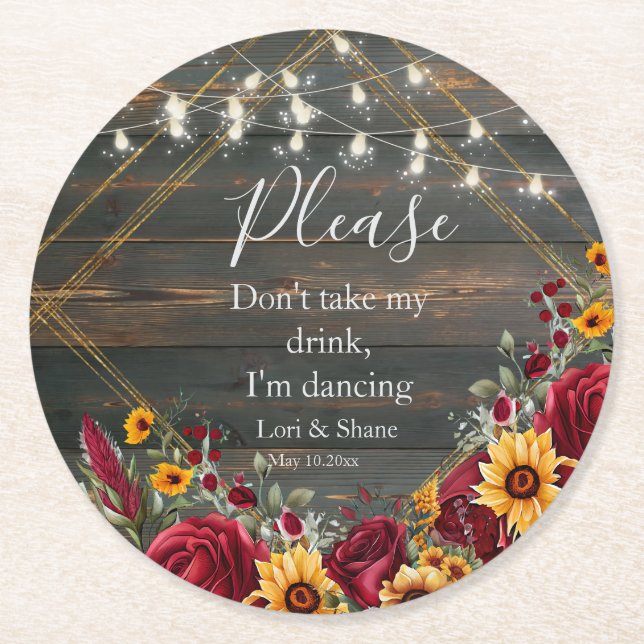 Posavasos Redondo De Papel Rosa Rústico y Aster estoy bailando (Anverso)