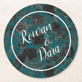 Posavasos Redondo De Papel Rosa Verde azulado negro Boda gótica elegante