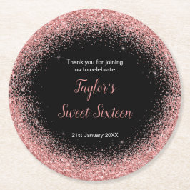Posavasos Redondo De Papel Rosa Vestido Rosa Faux Purpurina Dulce 16 Cumpleañ