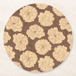 Posavasos Redondo De Papel Rosas barrocos de nogal marrón - sin costuras.