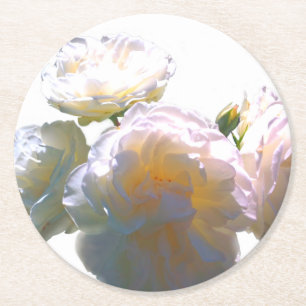 Posavasos Redondo De Papel Rosas bermellón naranja melocotón blanco elegantes