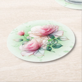 Posavasos Redondo De Papel Rosas de Chiffon
