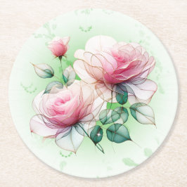 Posavasos Redondo De Papel Rosas de Chiffon