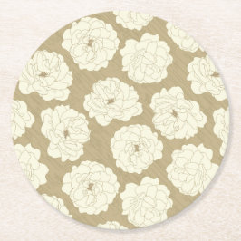 Posavasos Redondo De Papel Rosas de crema en el beige dorado - patrón sin fis