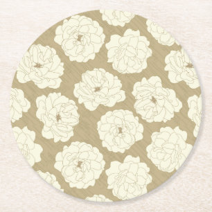 Posavasos Redondo De Papel Rosas de crema en el beige dorado - patrón sin fis