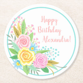 Posavasos Redondo De Papel Rosas de la piña del partido de cumpleaños Bouquet