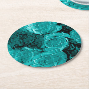 Posavasos Redondo De Papel Rosas de ladrillos-03-Fiestas de Verde azulada-Ron