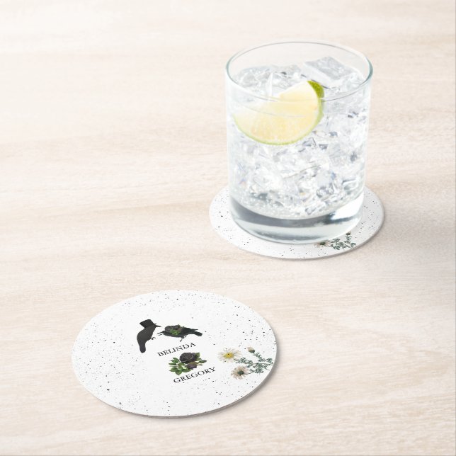 Posavasos Redondo De Papel Rosas negros góticos se vuelven Bodas (In situ)