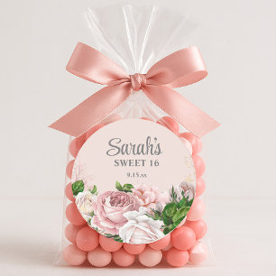 Posavasos Redondo De Papel Rosas rosadas sonrojadas Floral plateado Glitter S