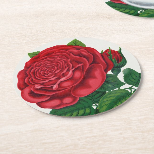 Posavasos Redondo De Papel Rose Print Rochester Lithographing and Printing Co (En perspectiva)