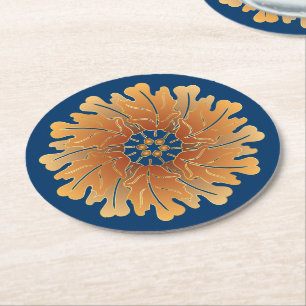 Posavasos Redondo De Papel Rosetón de la hoja y de la bellota del roble