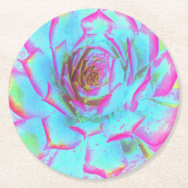 Posavasos Redondo De Papel Rosette de sedición azul y rosa caliente