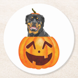 Posavasos Redondo De Papel Rottweiler Halloween