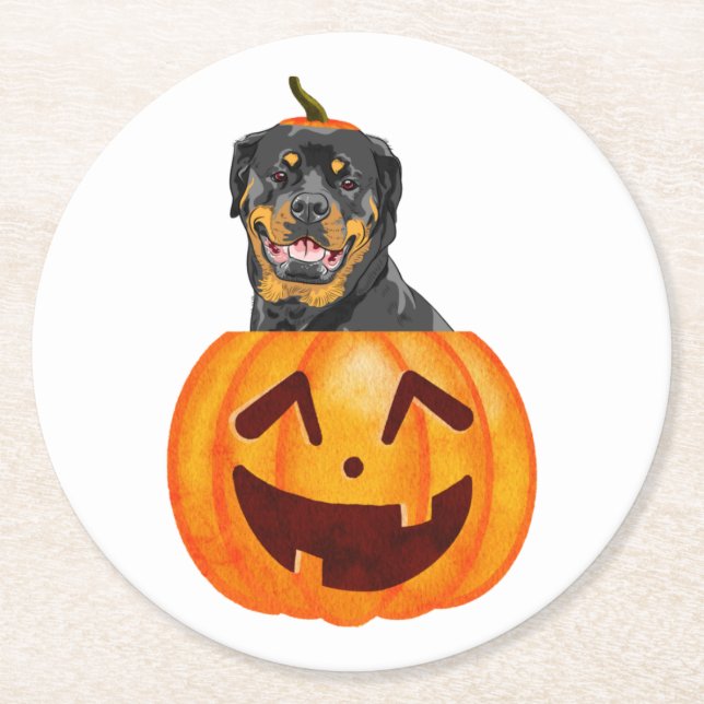 Posavasos Redondo De Papel Rottweiler Halloween (Anverso)