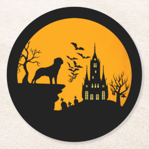 Posavasos Redondo De Papel Rottweiler Halloween