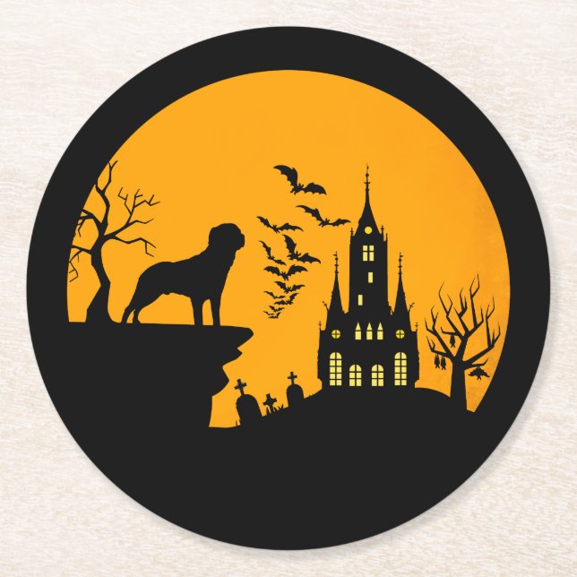 Posavasos Redondo De Papel Rottweiler Halloween (Anverso)