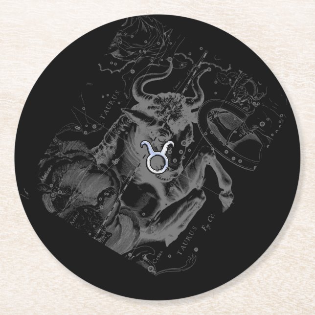 Posavasos Redondo De Papel Rótulo cromado como Taurus Zodiac en Hevelius (Anverso)