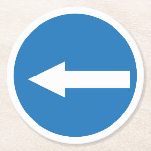 Posavasos Redondo De Papel Rótulo de la carretera de flecha azul izquierda   