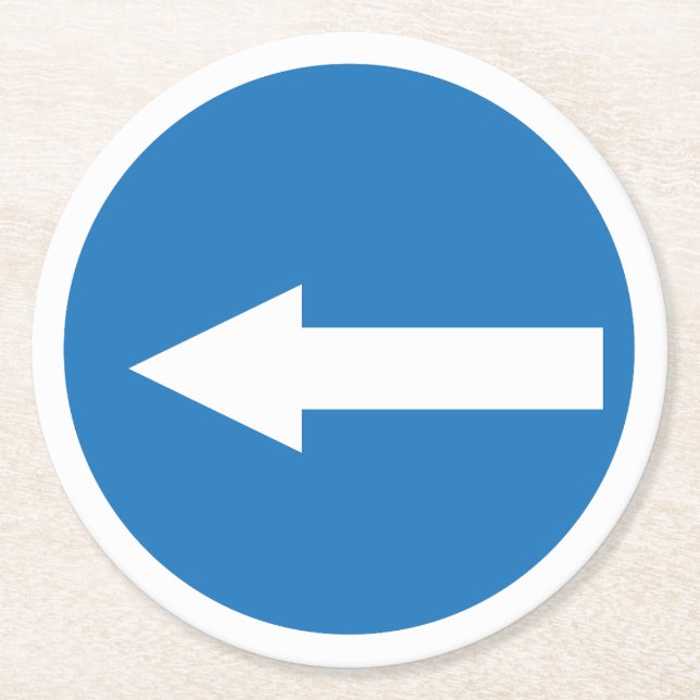 Posavasos Redondo De Papel Rótulo de la carretera de flecha azul izquierda |  (Anverso)