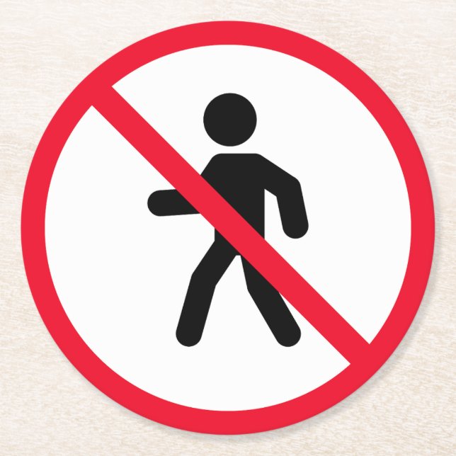Posavasos Redondo De Papel Rótulo de peatones sin acceso | Astras redondas Pe (Anverso)