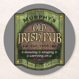 Posavasos Redondo De Papel Rótulo de pub irlandés personalizado